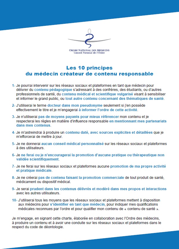 La charte du médecin créateur de contenu
